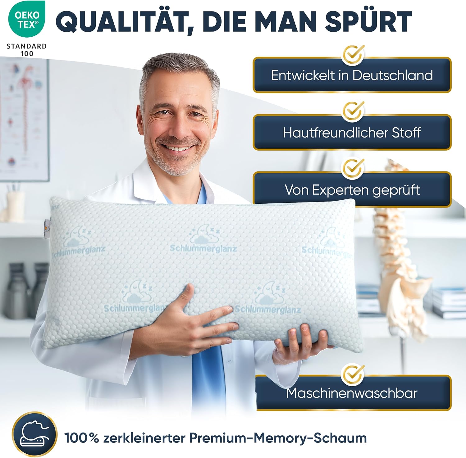 Detalle 2 de Schlummerglanz Memory Foam Kissen 40x80 mit Höhe