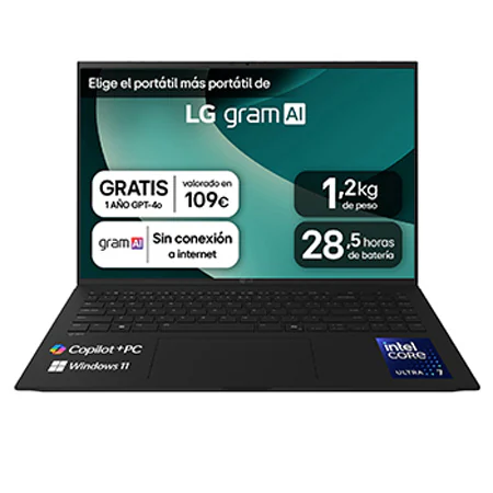 Detalle de LG gram 16Z90TL-G: Portátil 16" ultraligero con pantalla WQXGA y gran autonomía