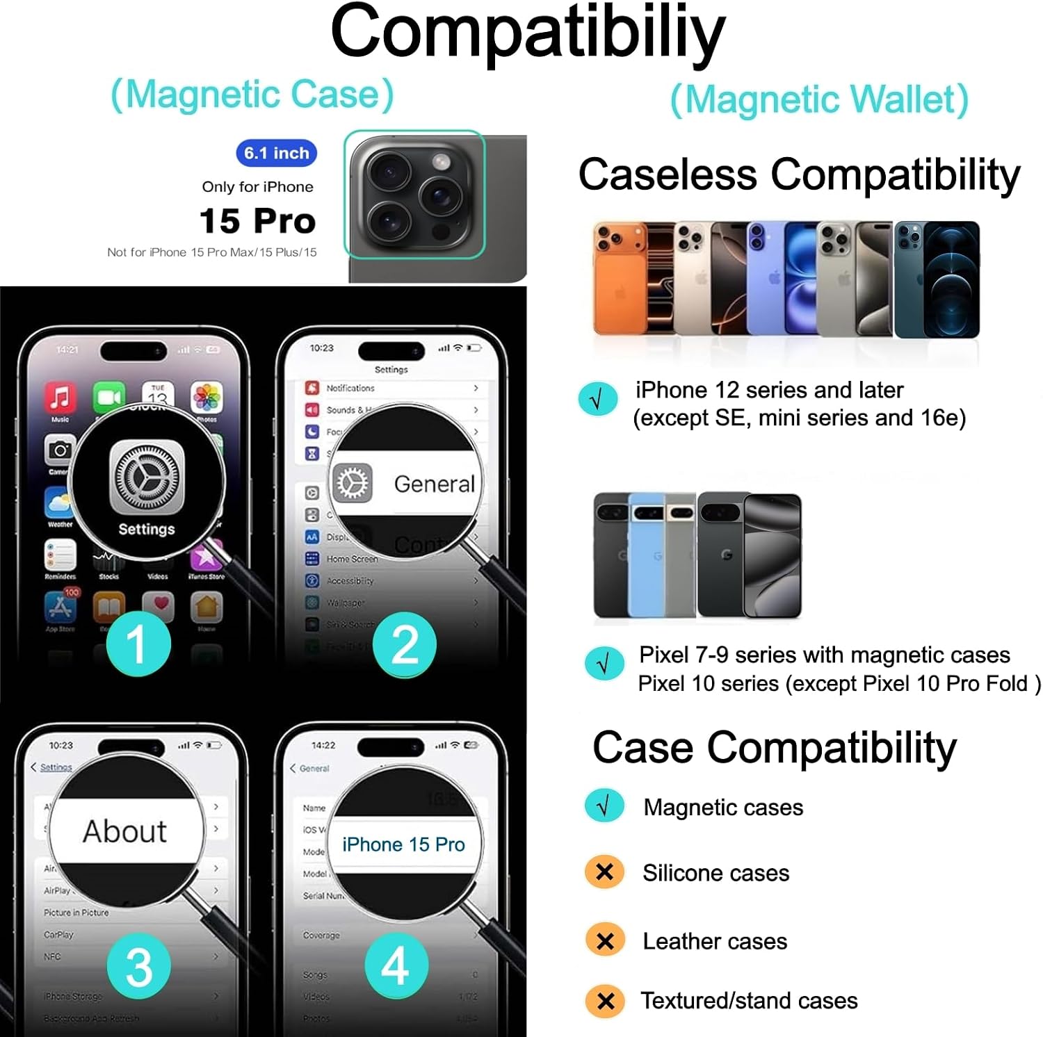 Detalle 2 de Ntwinro iPhone 15 Pro Magnetic Wallet Case, Deep Blue, MagSafe, Detachable Holder