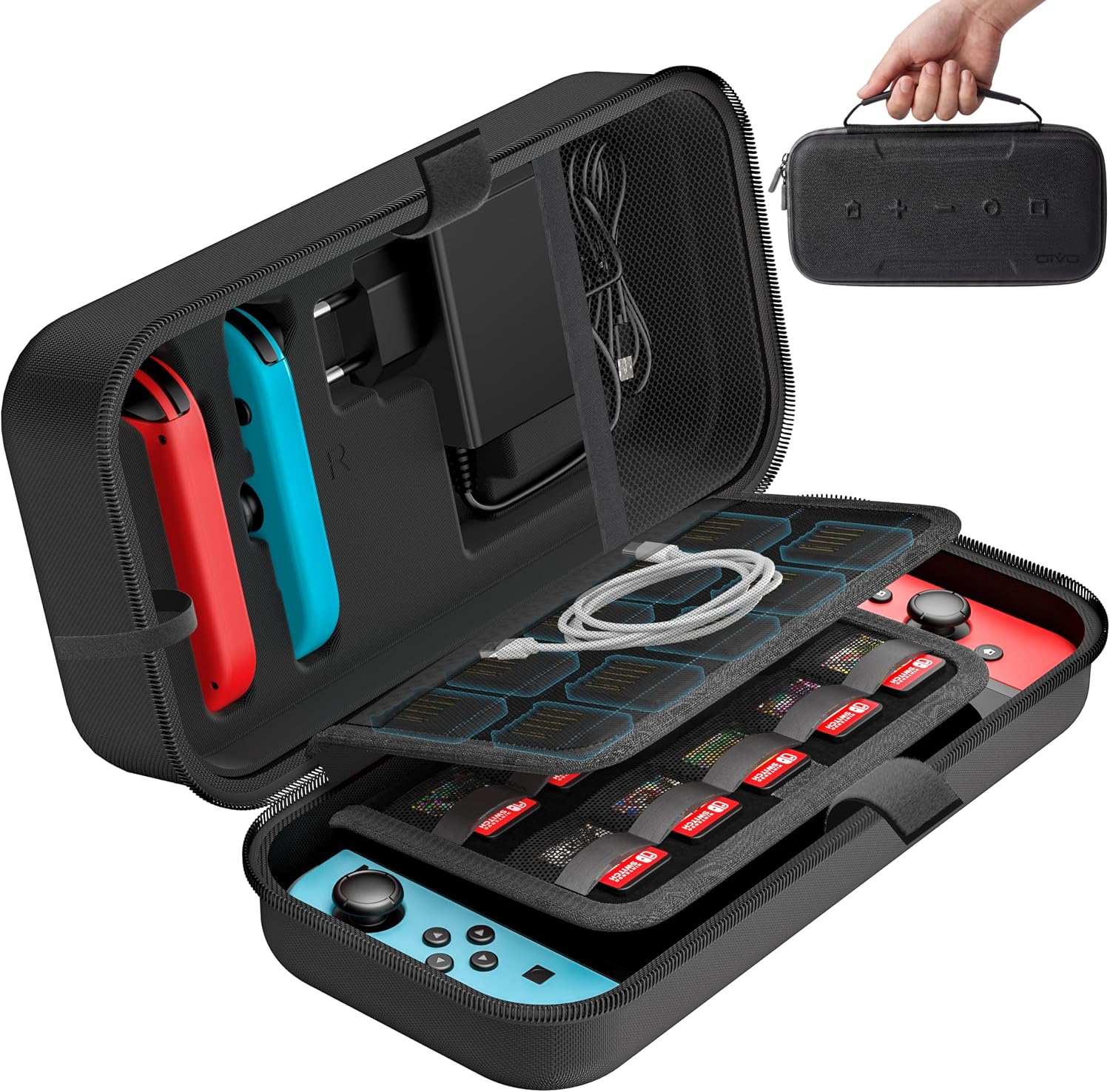 Detalle de OIVO Switch Tasche für Nintendo Switch / OLED – Großzügige Hartschale mit Platz für 20 Spiele und Zubehör