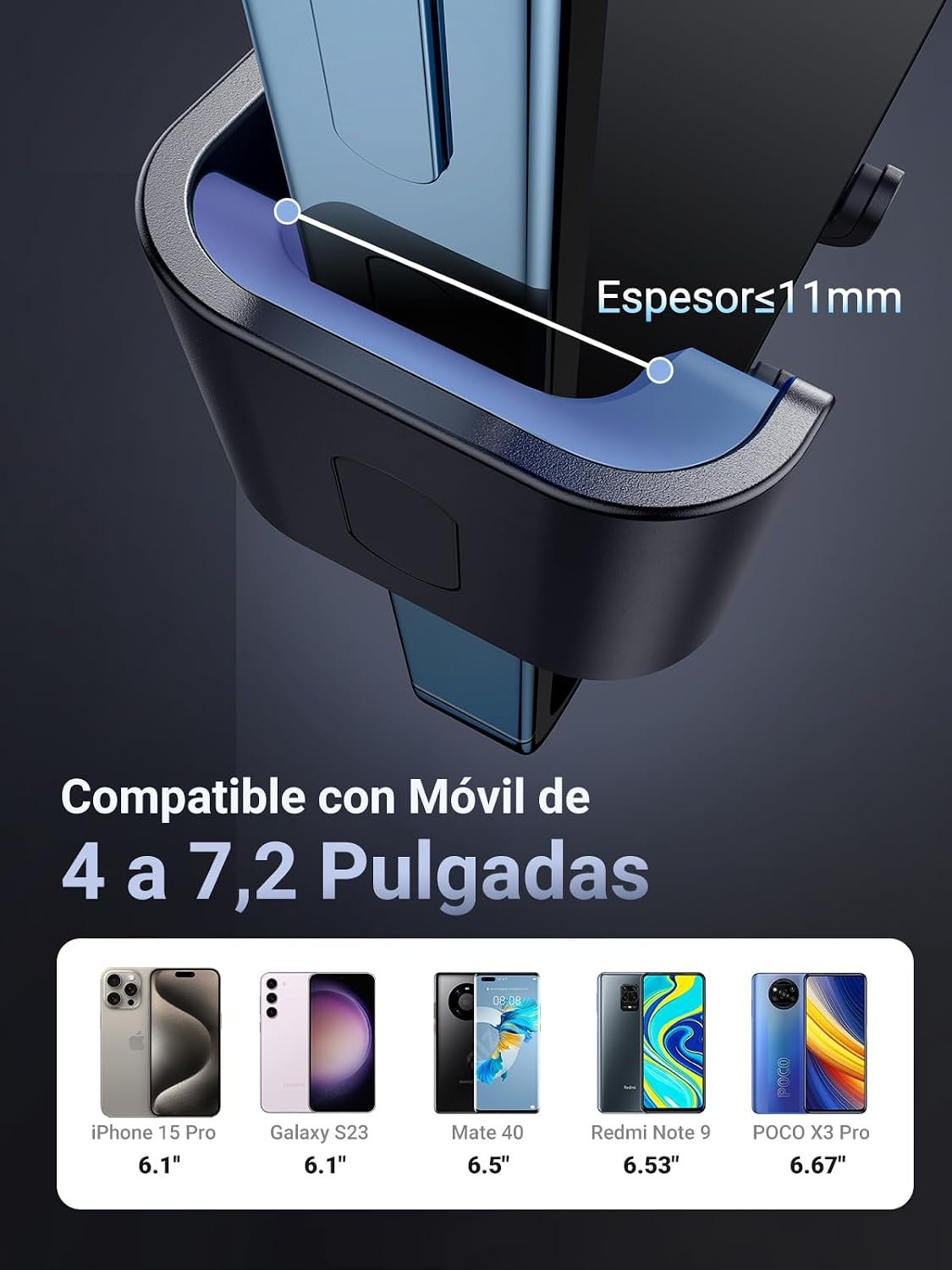 Thumbnail 6 de UGREEN Soporte móvil coche por gravedad 11 mm