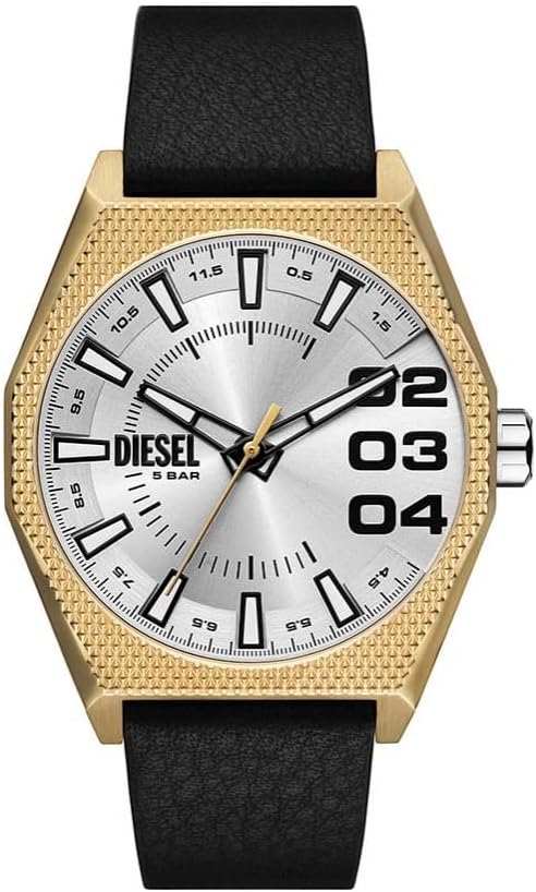 Detalle de Diesel Montre Scraper pour Homme – Quartz, 3 aiguilles + date, boîtier 43 mm, bracelet acier noir ou cuir