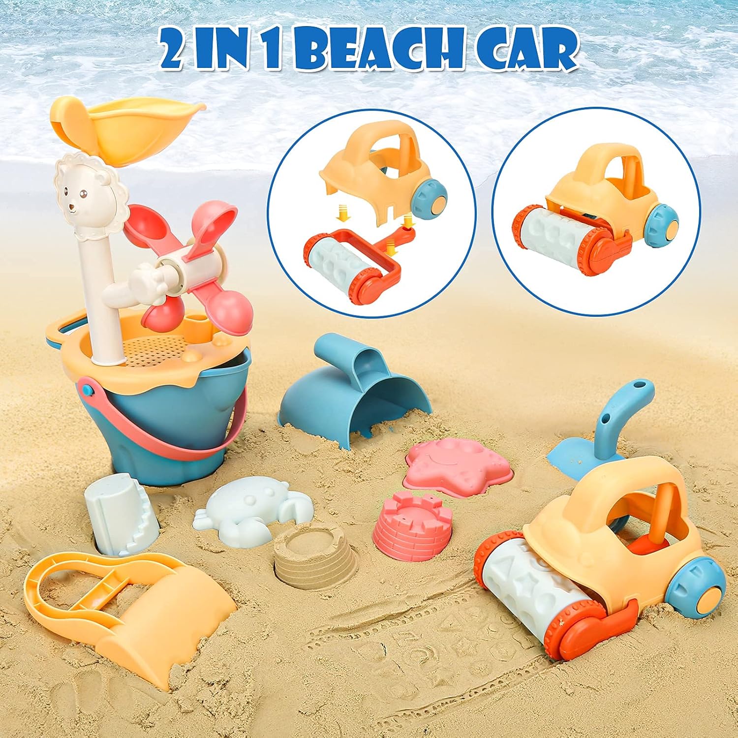 Thumbnail 4 de Sanlebi sand beach toys set for kids (14-piece) with bucket, shovel and mesh storage bag