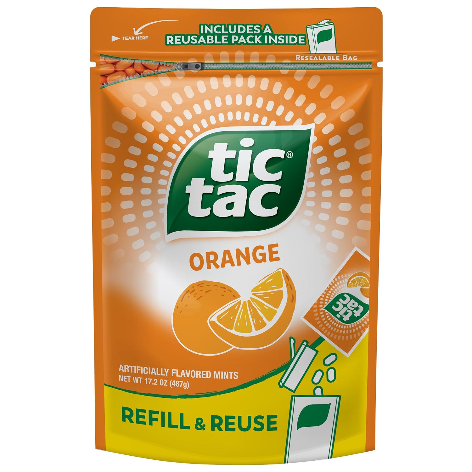 Detalle de Tic Tac 00009800009039 Orange Mint Refill Bag, 17.2 oz with Pocket Pack