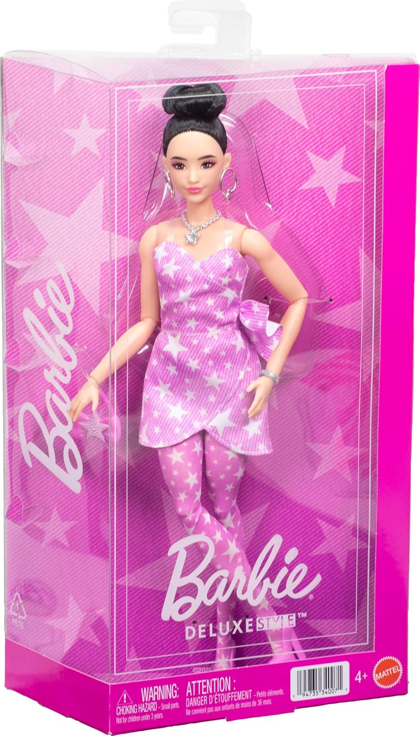 Thumbnail 5 de Barbie Deluxe Style n. 11: bambola con capelli neri, chignon e outfit denim rosa stellato