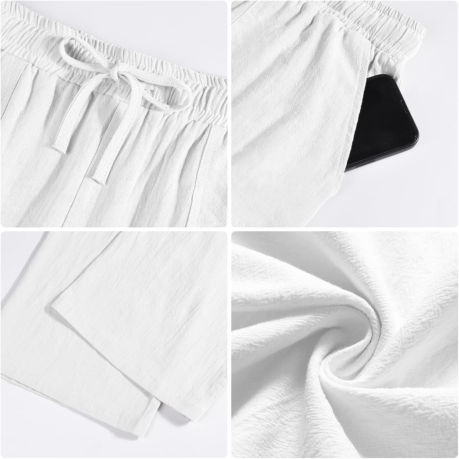Detalle de Litthing Pantalones de Lino para Hombre: Jogging de Verano 95% Algodón 5% Lino con Cordón y Bolsillos