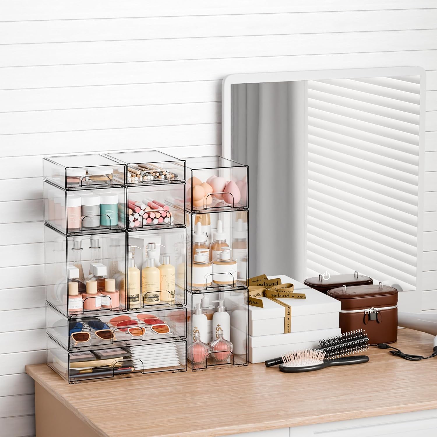 Detalle 2 de Yieach 4 Pack Clear Stackable Storage Drawers