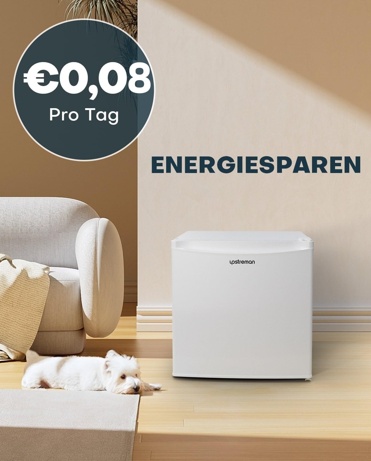 Detalle de Upstreman Mini Kühlschrank 46 L mit Eisfach – kompakt, leise und energiesparend