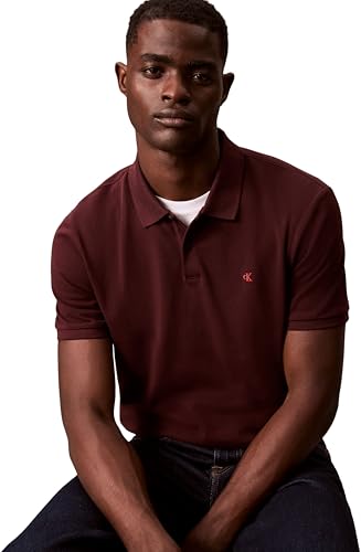 Detalle de Calvin Klein Polo SS Monogram de piqué para hombre - Morado/Moca, talla XXL