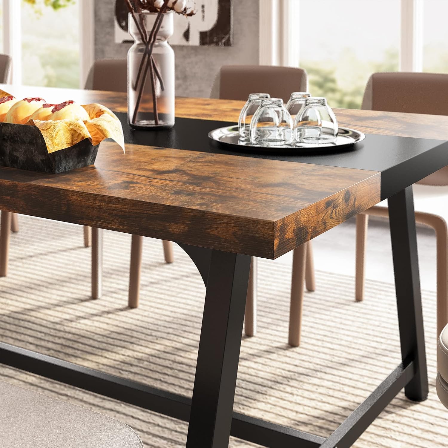 Detalle 2 de LITTLE TREE FSF16 70.87-Inch Dining Table, Rustic Brown, Metal Frame