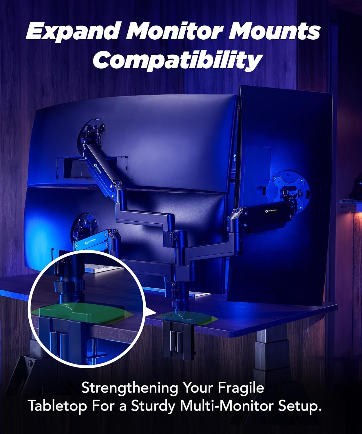 Thumbnail 4 de ULTRARM MAAC-P piastra di rinforzo in acciaio per supporto monitor (nera) con morsetto e foro passante