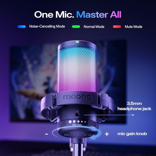 Detalle de MAONO Gaming USB Microphone (DGM20S) with Noise Cancellation, Boom Arm and RGB Lights