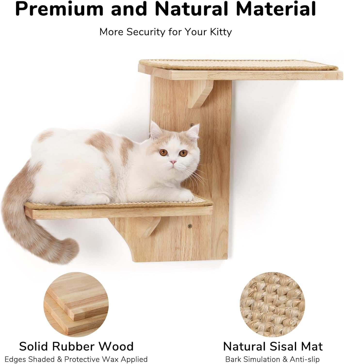 Thumbnail 4 de FUKUMARU Cat Wall Shelves with 2 Platforms, Tree-Shape Perch and Sisal Mat (for 16 inch drywall studs)