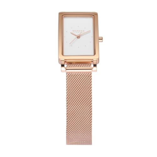 Detalle 2 de Skagen Hagen reloj para mujer de cuarzo, rectangular, oro rosa y esfera blanca