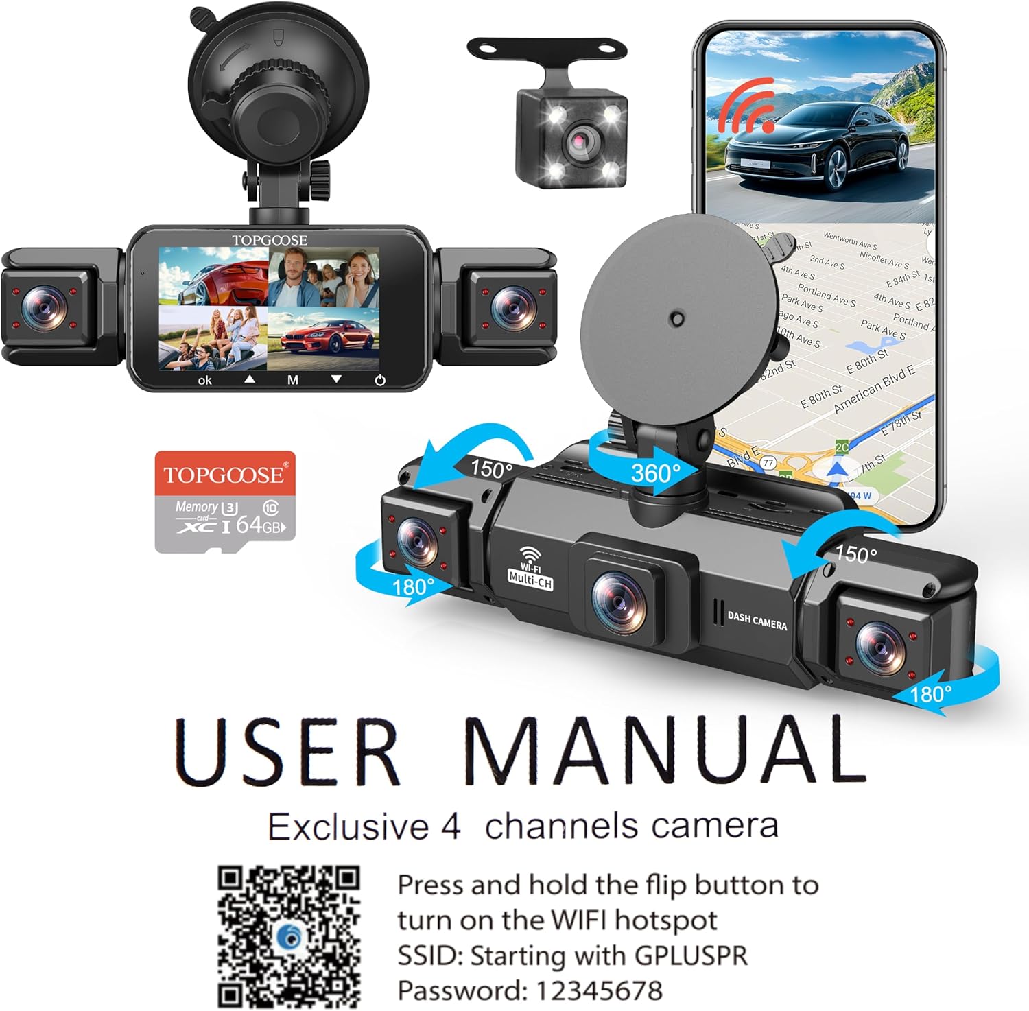 Thumbnail 6 de 360° Dash Cam 4 Channel 5G WiFi & APP Control by TOPGOOSE