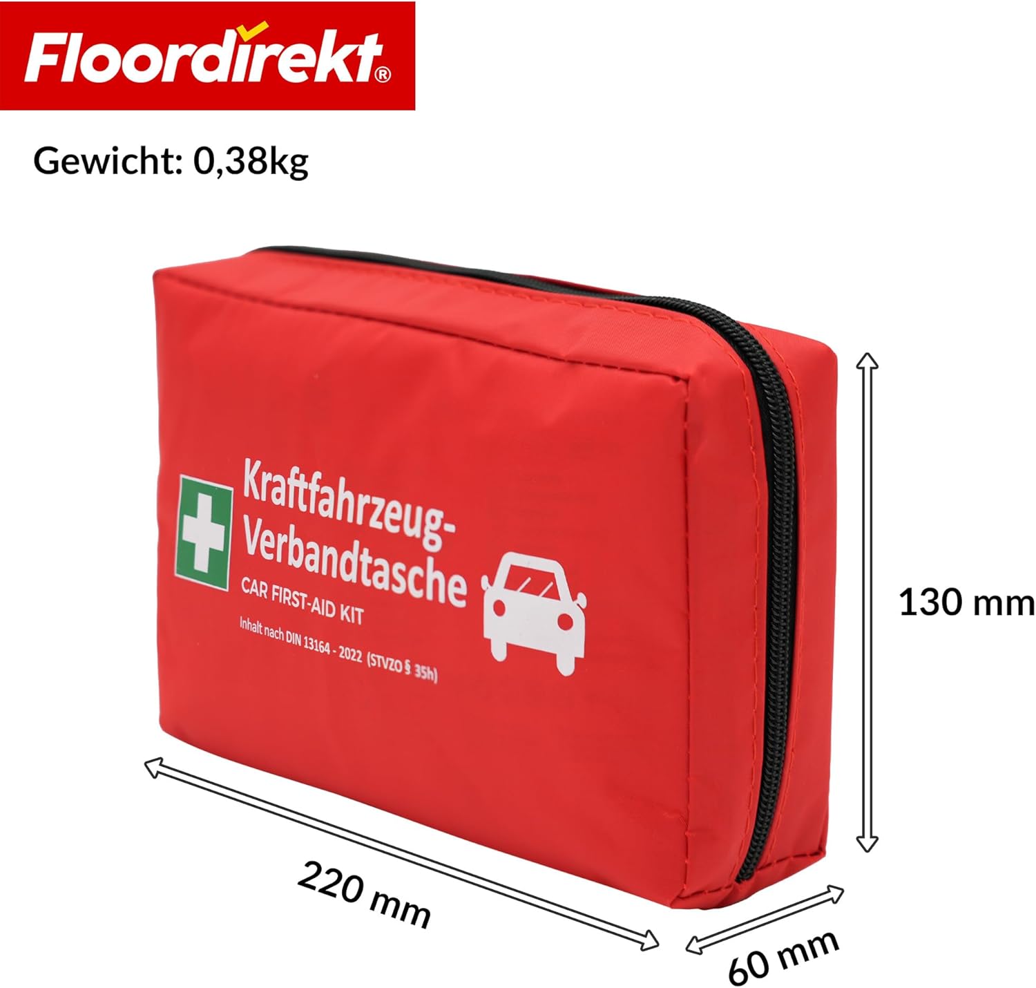Detalle 2 de Floordirekt KFZ-Verbandtasche inkl. 2 Masken – Erste-Hilfe-Set DIN 13164, kompakt & sicher