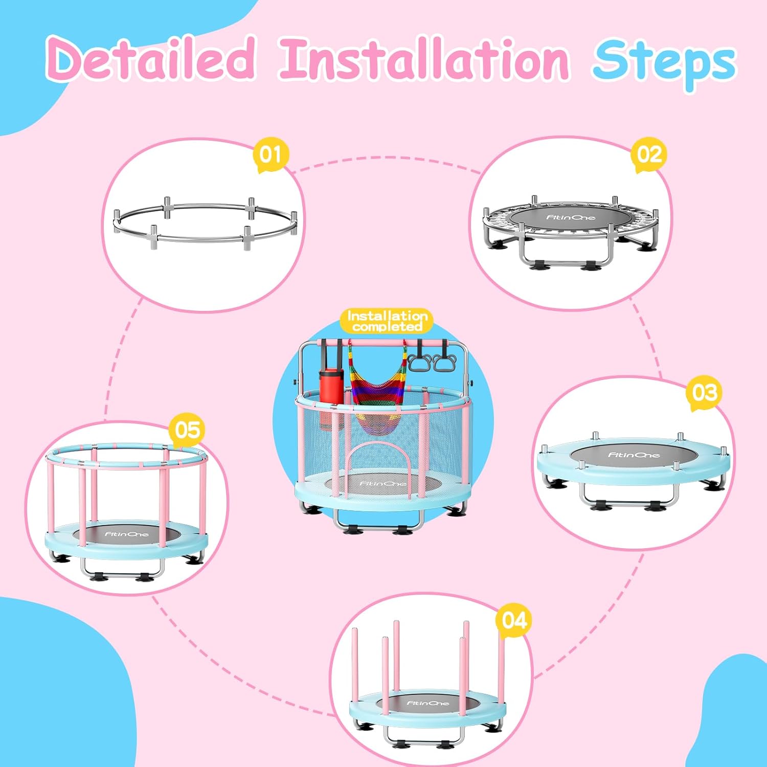 Thumbnail 6 de FitinOne Kindertrampolin 140 cm mit Schaukel und Turnstange (bis 200 kg) – Indoor & Outdoor Spielspaß