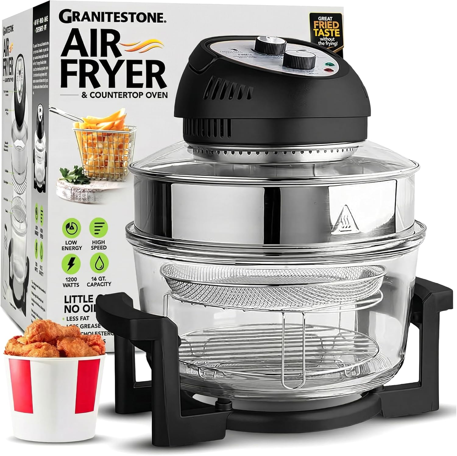 Thumbnail 4 de Granitestone 16Qt Large Glass Air Fryer (3 cooking sections) — non-toxic, no preheat, self-clean