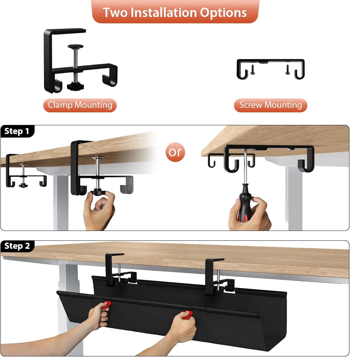 Thumbnail 5 de Univivi 28-Inch No Drill Under Desk Cable Management Tray