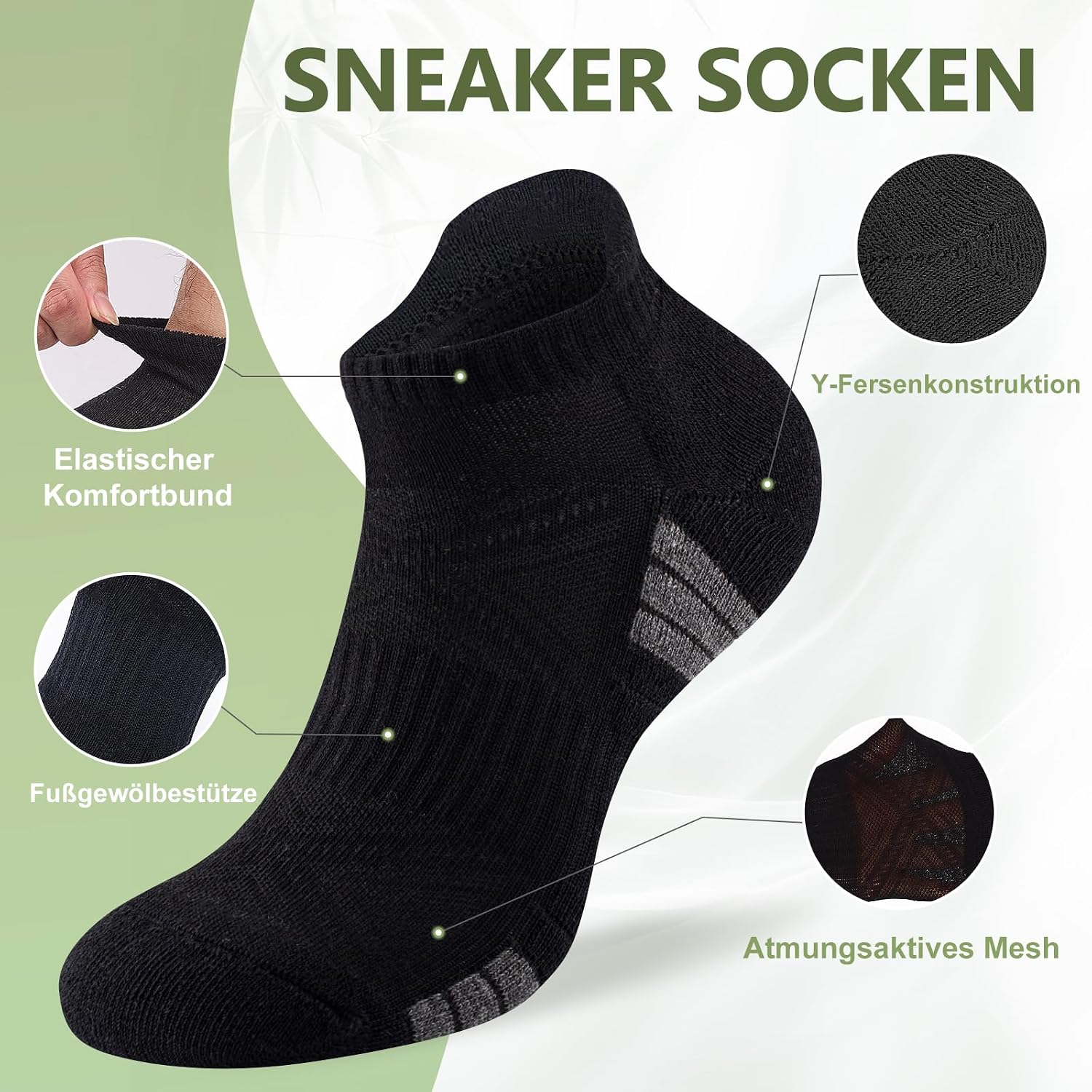 Detalle 2 de SockWaddles Sneaker Socken aus Bambus-Baumwolle – 6 Paar, Kurz gepolstert, atmungsaktiv für Running und Alltag