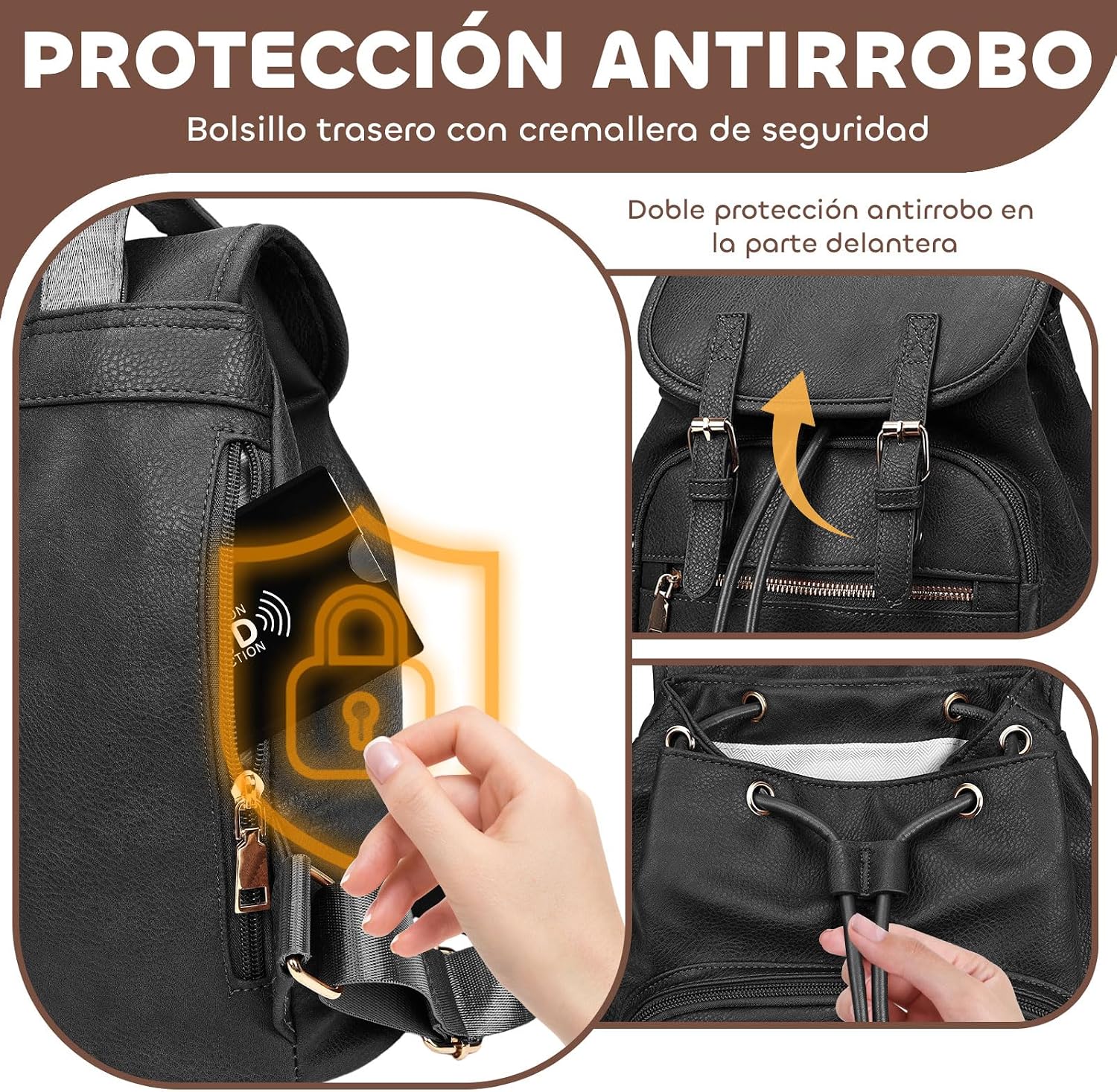 Thumbnail 5 de Leathario Mochila Mujer Cuero PU multibolsillos 32x14,6x35 cm