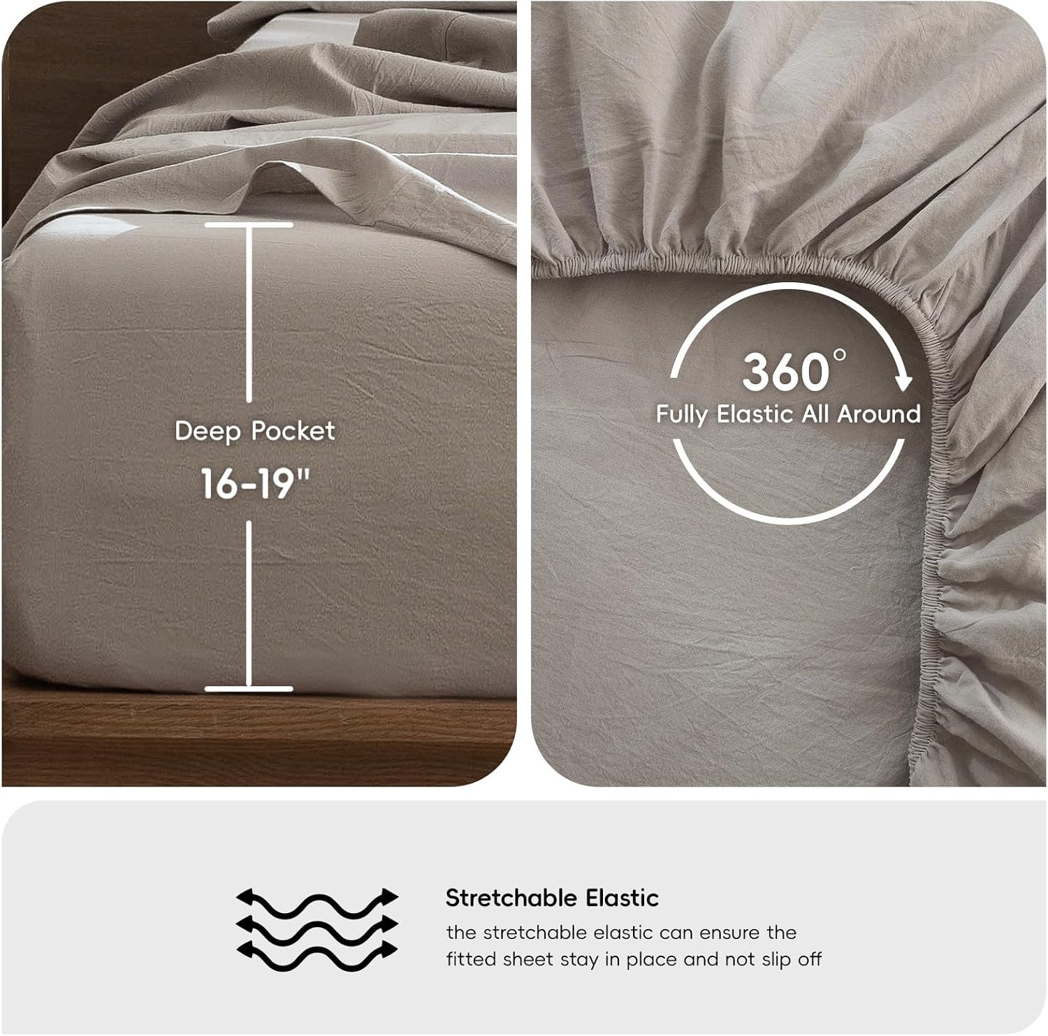 Detalle 2 de MOOMEE MooMee 100% Washed Cotton Sheet Set (Queen, Heathered Cream Grey)