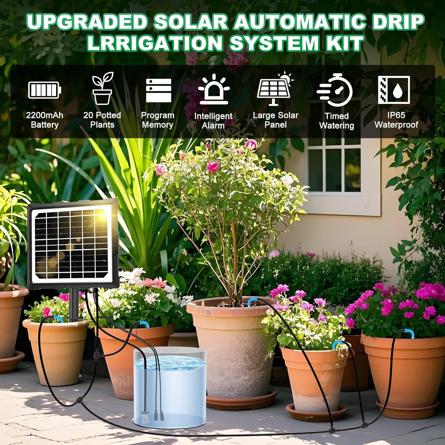 Thumbnail 1 de YAHAMOO Solar-Bewässerungssystem 2026 für bis zu 20 Topfpflanzen – automatisches Gießen mit 20 m Tropfschlauch
