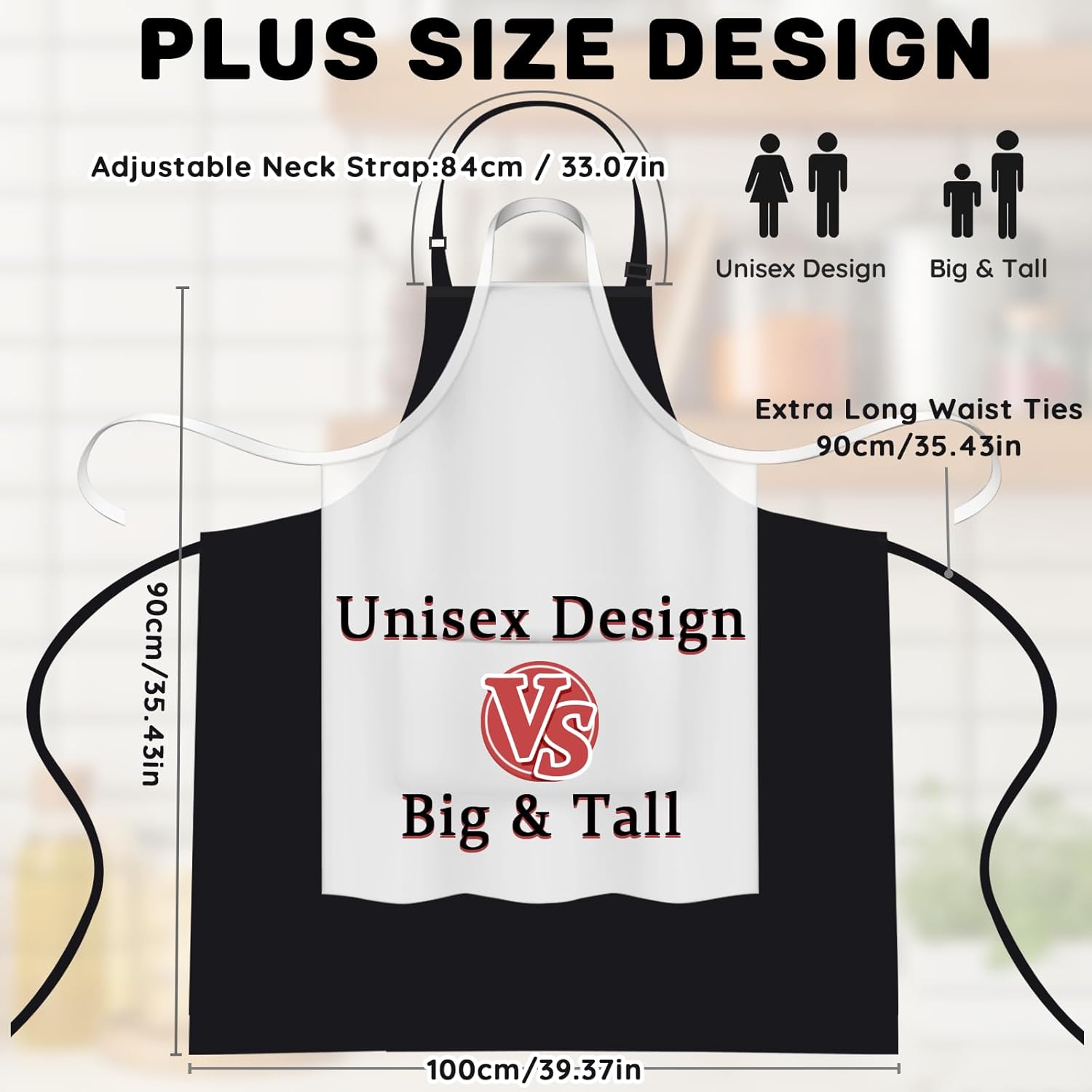 Detalle de FunChaos Plus Size Chef Apron (2 Pcs) – Black, Unisex with 2 Pockets
