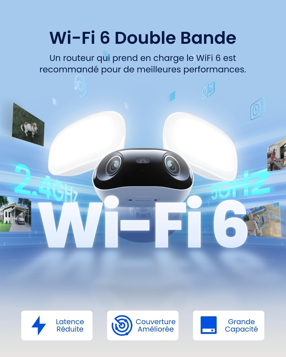 Thumbnail 6 de Reolink Elite Floodlight WiFi : projecteur caméra Wi‑Fi 6 double bande, panorama 180° et détection IA