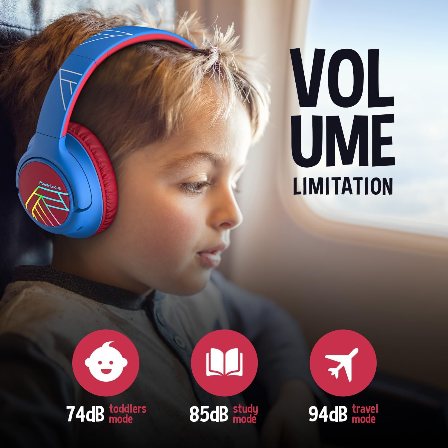 Thumbnail 3 de PowerLocus Bobo cuffie Bluetooth per bambini over-ear con limitazione volume 74/85/94 dB, LED e microfono