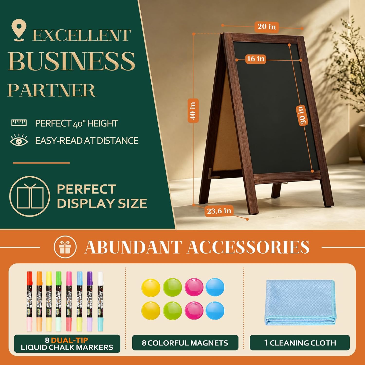 Detalle de 4 THOUGHT A-Frame Magnetic Chalkboard, 20 x 40-Inch, Double-Sided