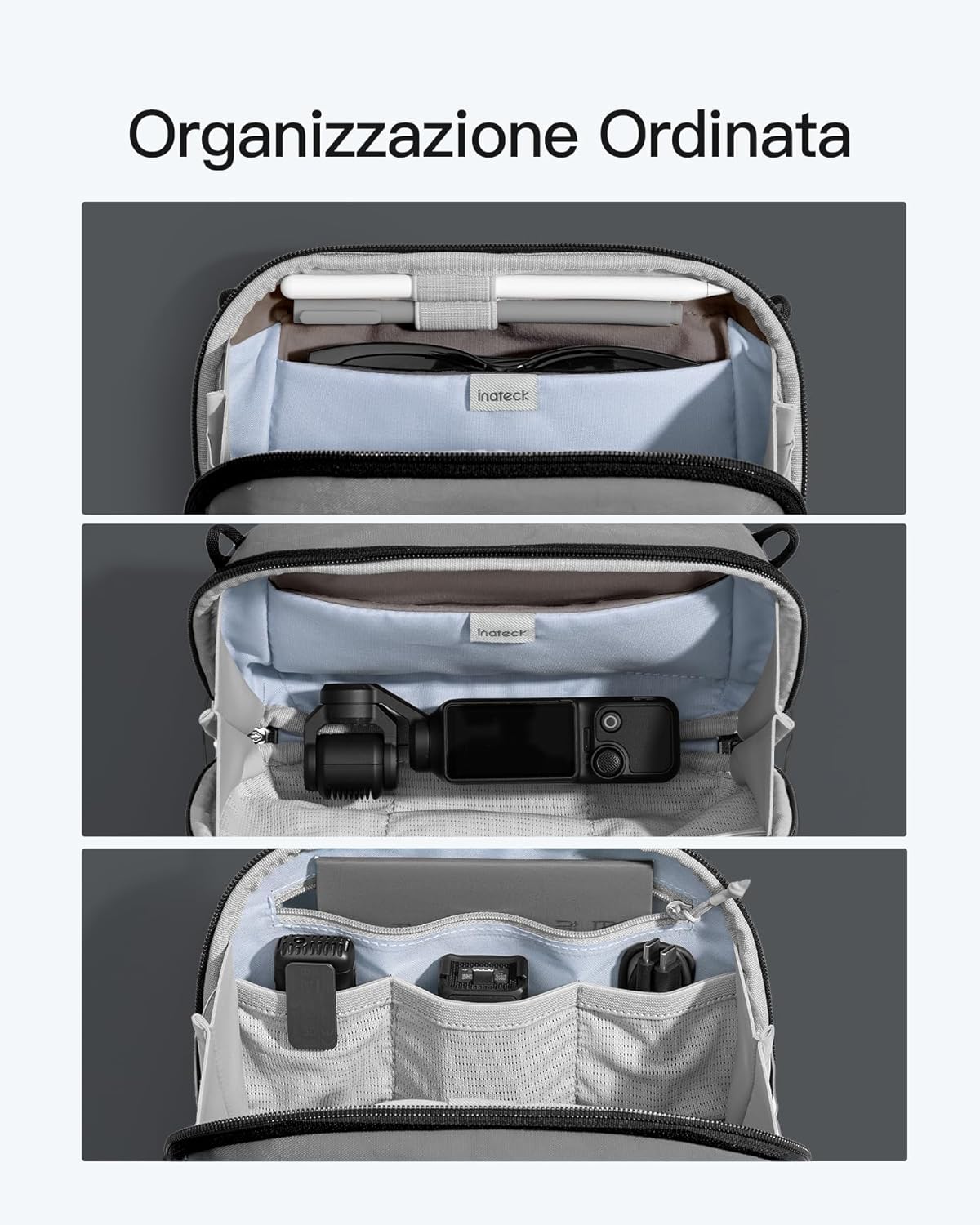 Detalle de Inateck Organizer Elettronico Portatile grigio da viaggio per cavi, power bank e hub