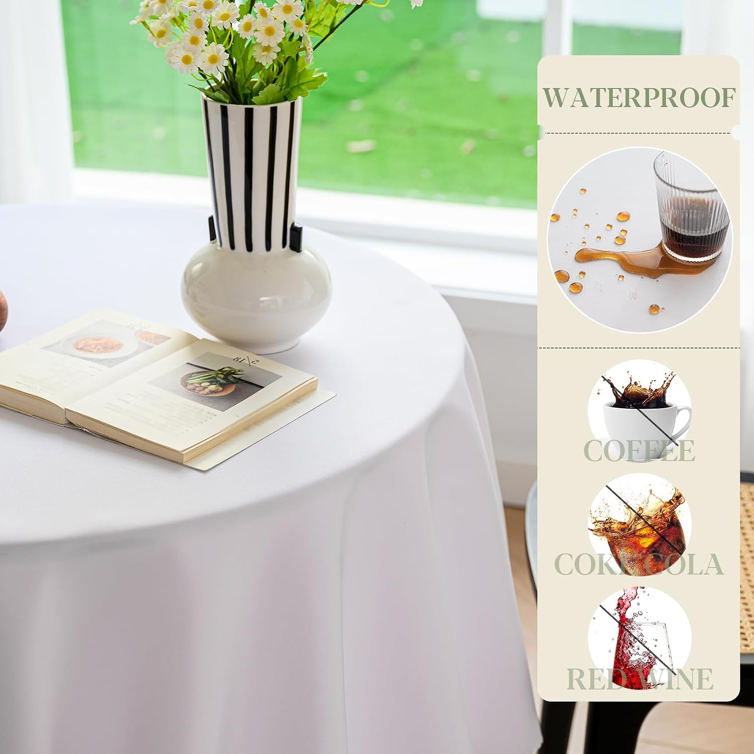 Thumbnail 4 de BYDOLL Table Cloth Round 48-Inch Waterproof Polyester Tablecloth