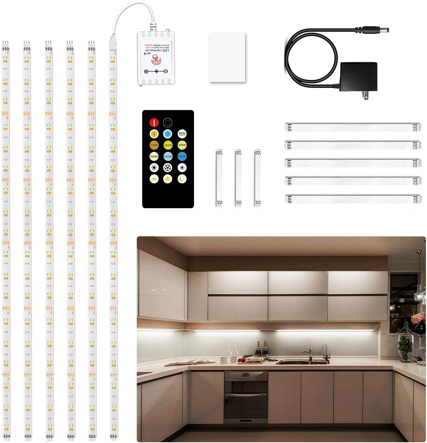 Detalle de DAYBETTER 20ft Under Cabinet LED Strip Light Kit, 6 Strips, 2700K–6500K