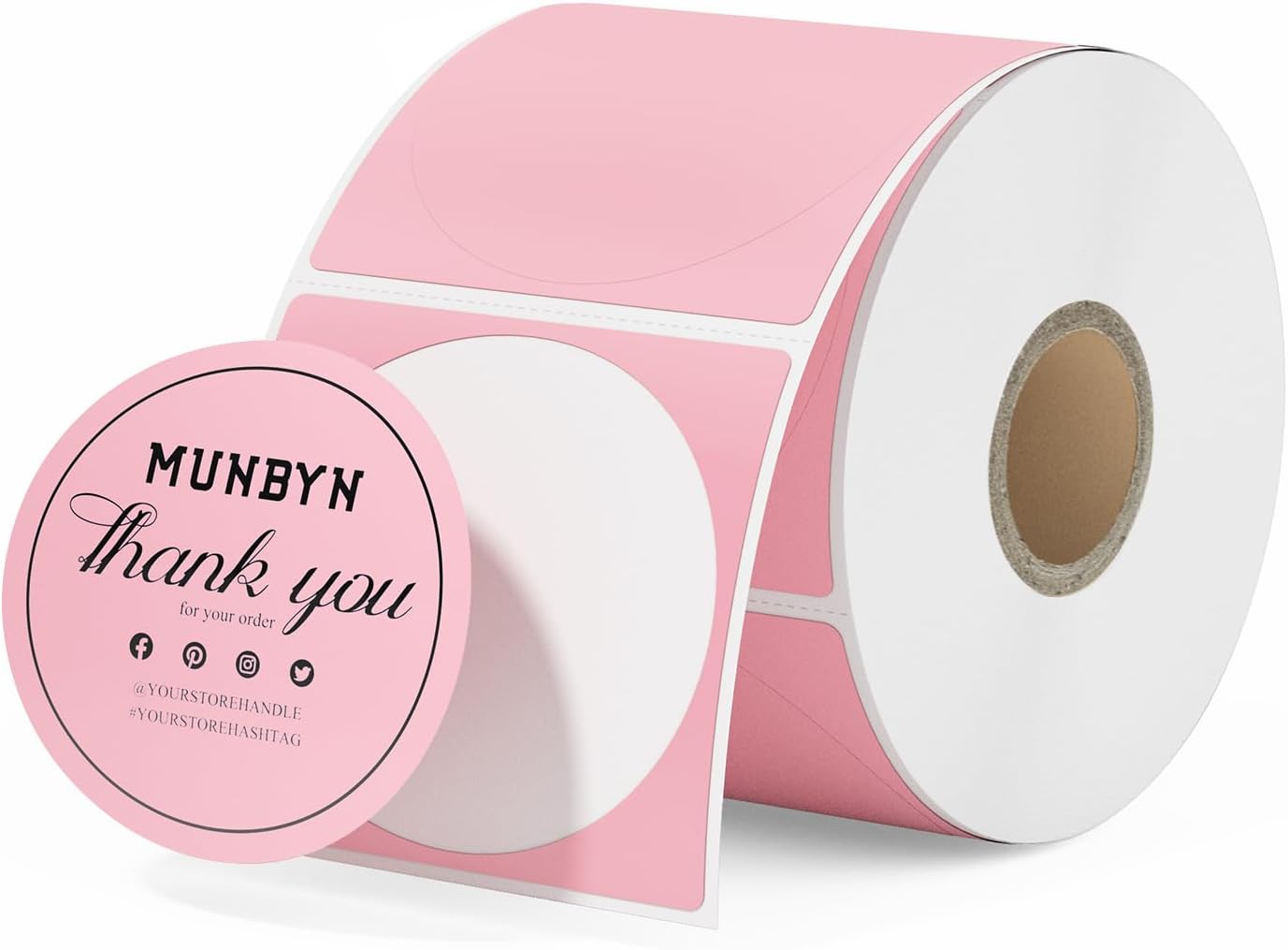MUNBYN 50x50mm Pink Circle Thermal Sticker Labels (2 inch) – direct thermal, self-adhesive round labels for QR codes & DIY