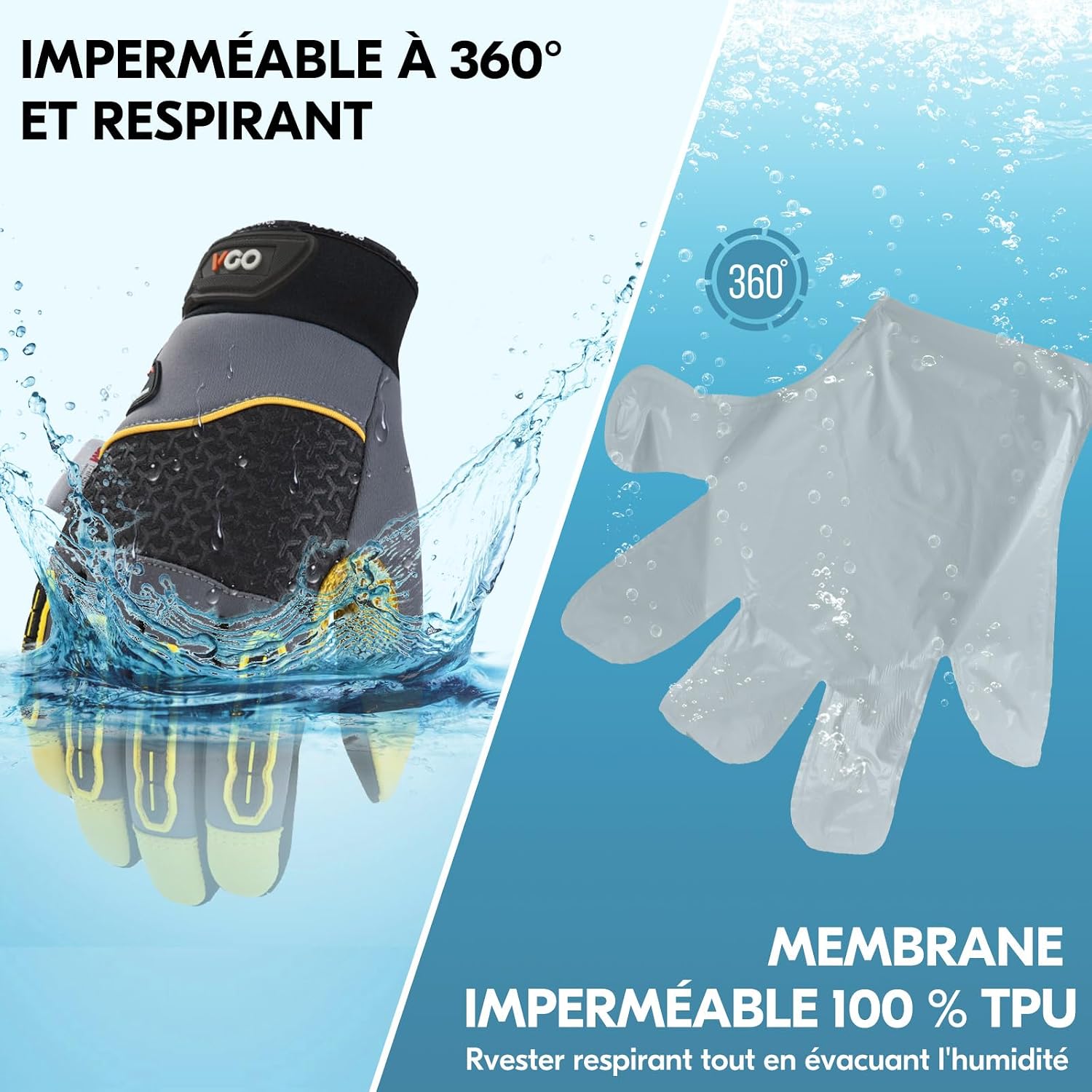 Detalle de Gants de travail d’hiver Vgo… pour mécanicien (jusqu’à -20 °C), imperméables et tactiles – Gris, XL