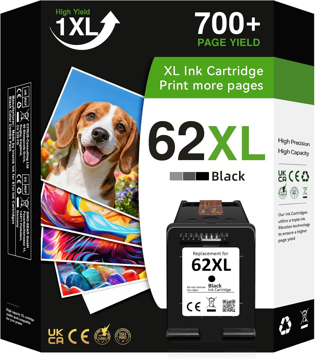 Detalle de 62XL Black High Yield Ink Cartridge Replacement for HP – Broad Compatibility & Solid Value