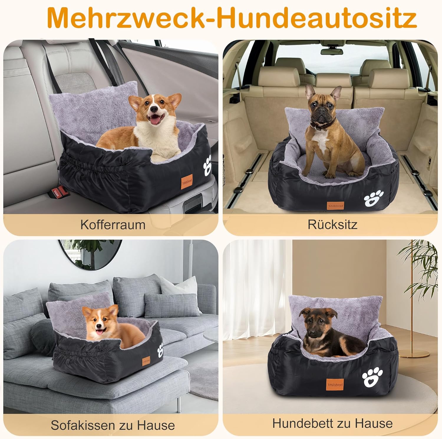 Thumbnail 4 de Trhillsbrad Siège auto pour chien 55 x 30 x 30 cm : lit amovible et lavable pour petits chiens