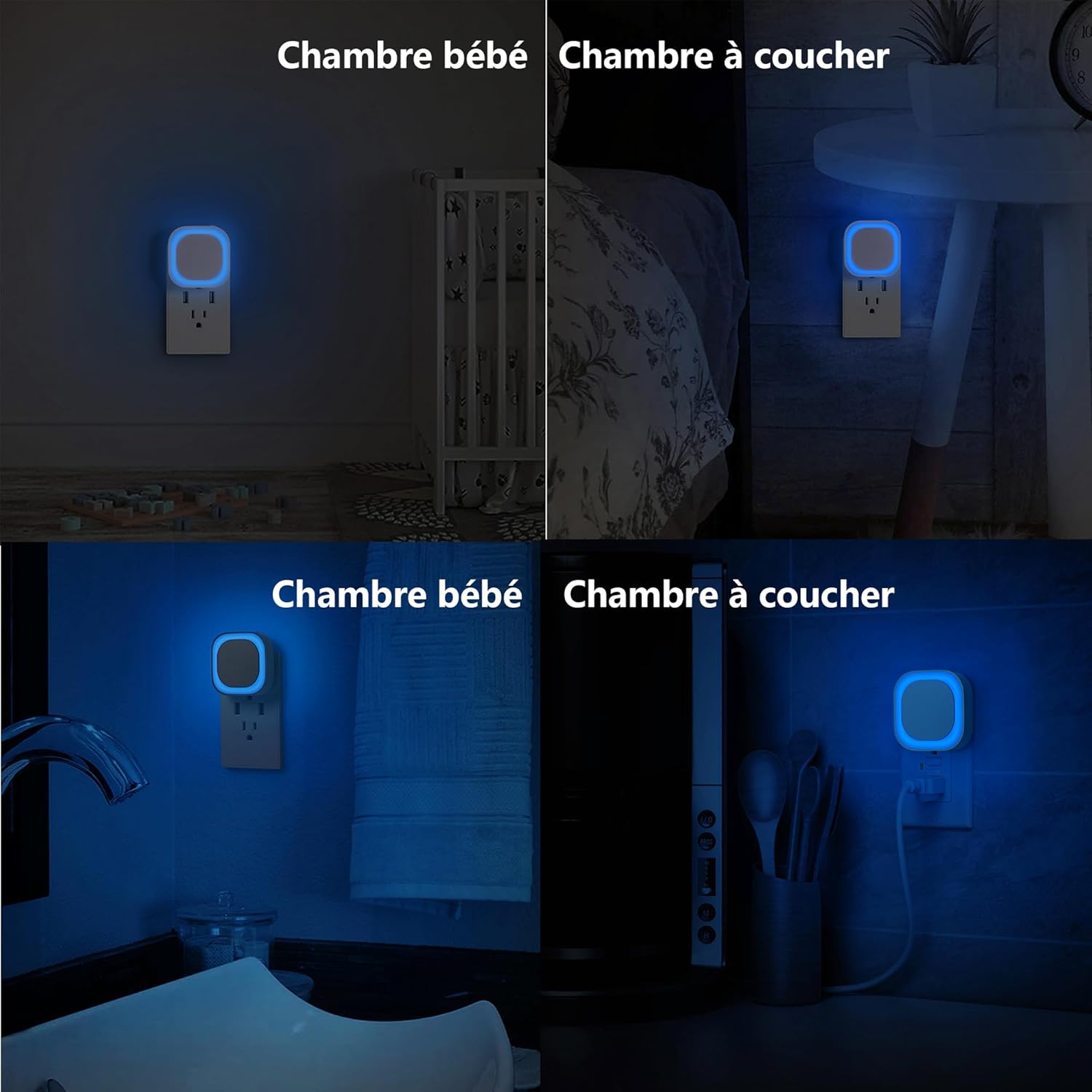 Thumbnail 2 de Lot de 2 veilleuses LED YUNLEX avec capteur crépusculaire et variateur à 3 niveaux (Azur)