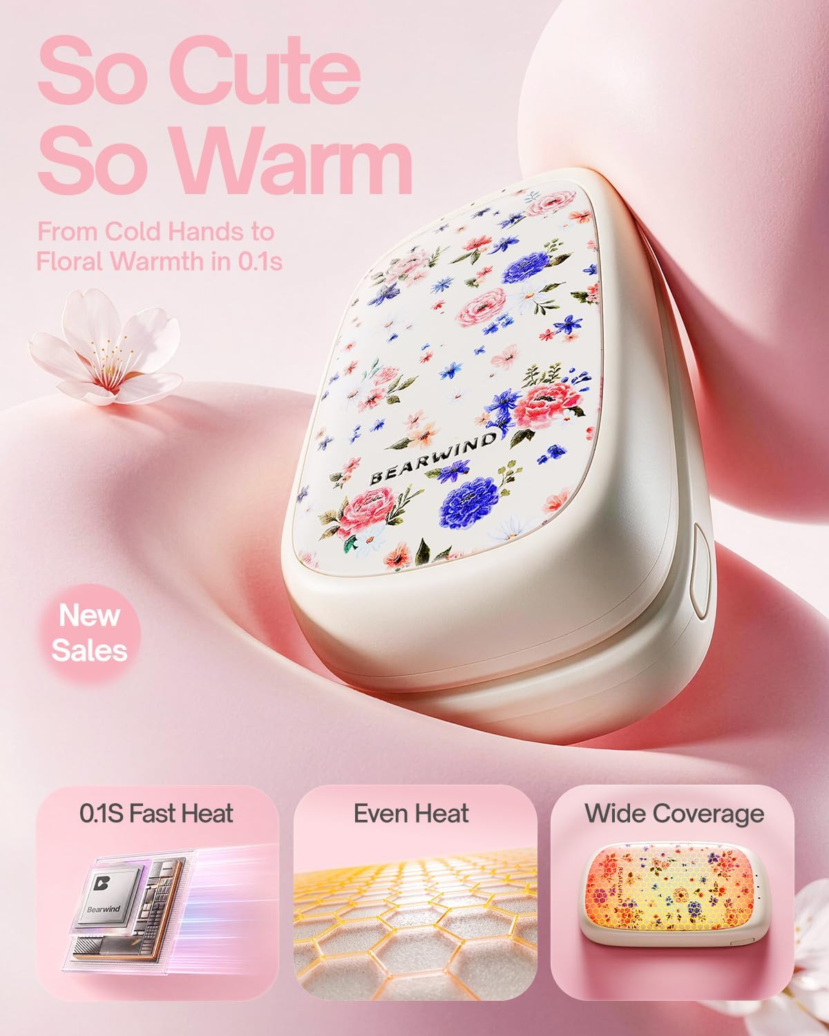Detalle 2 de Bearwind Rechargeable Hand Warmers, 2-Pack with Floral Design and Magnetic Connection