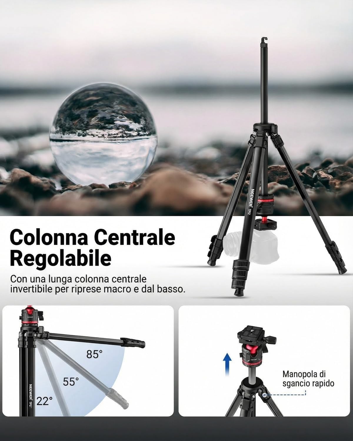 Detalle 2 de NEEWER BASICS TP12 treppiede viaggio 5kg