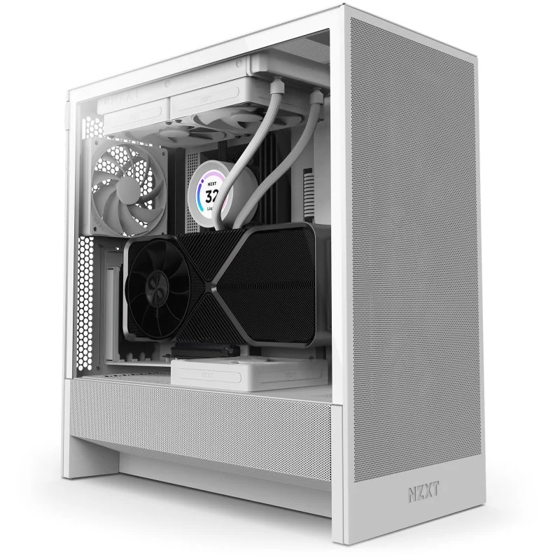 Detalle de NZXT H5 Flow 2024 Midi Tower E-ATX Cristal Templado USB-C Blanca