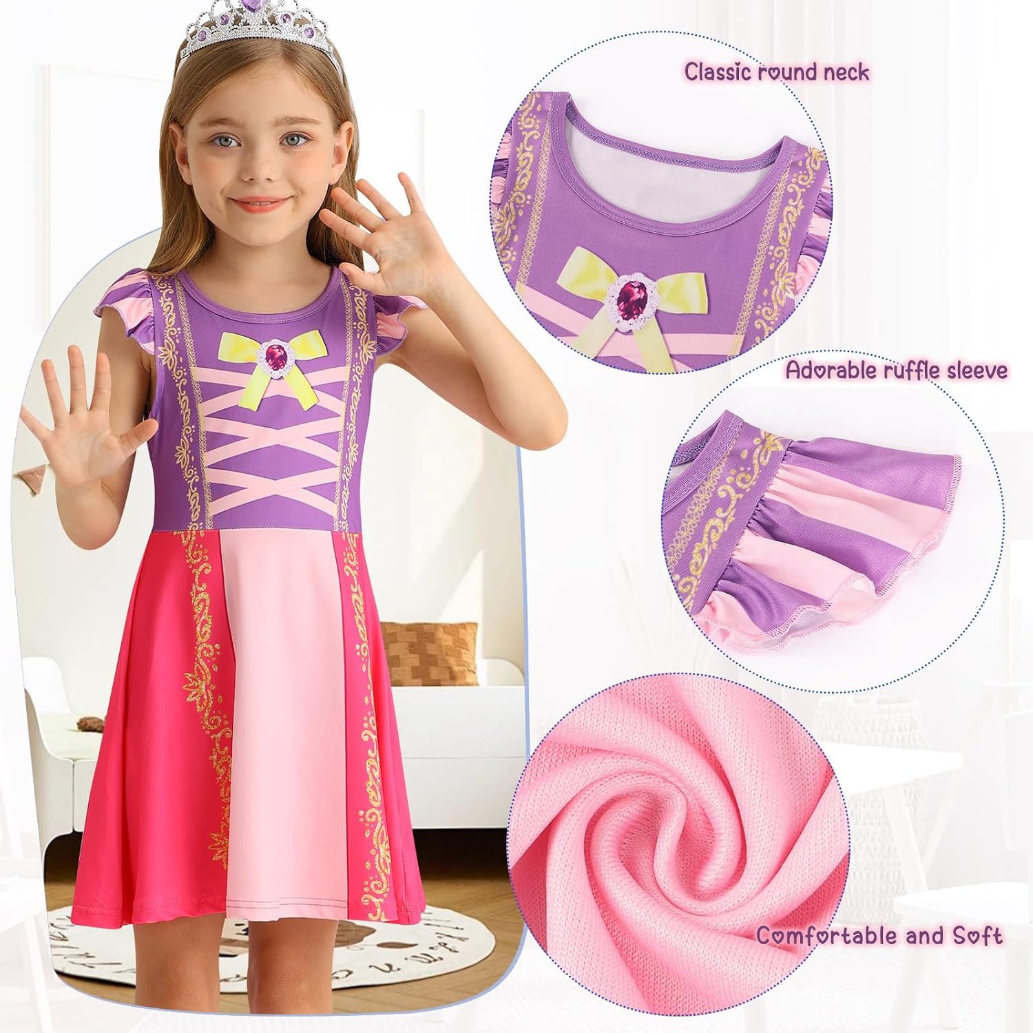 Detalle 1 de AmzBarley Matching Nightgown Set for Girls and 18-Inch Dolls, Flutter Sleeves