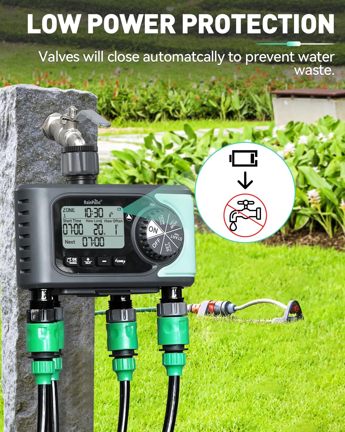 Thumbnail 4 de RAINPOINT 4-Outlet Programmable Water Timer (4-zone) with Rain Delay & Manual Mode