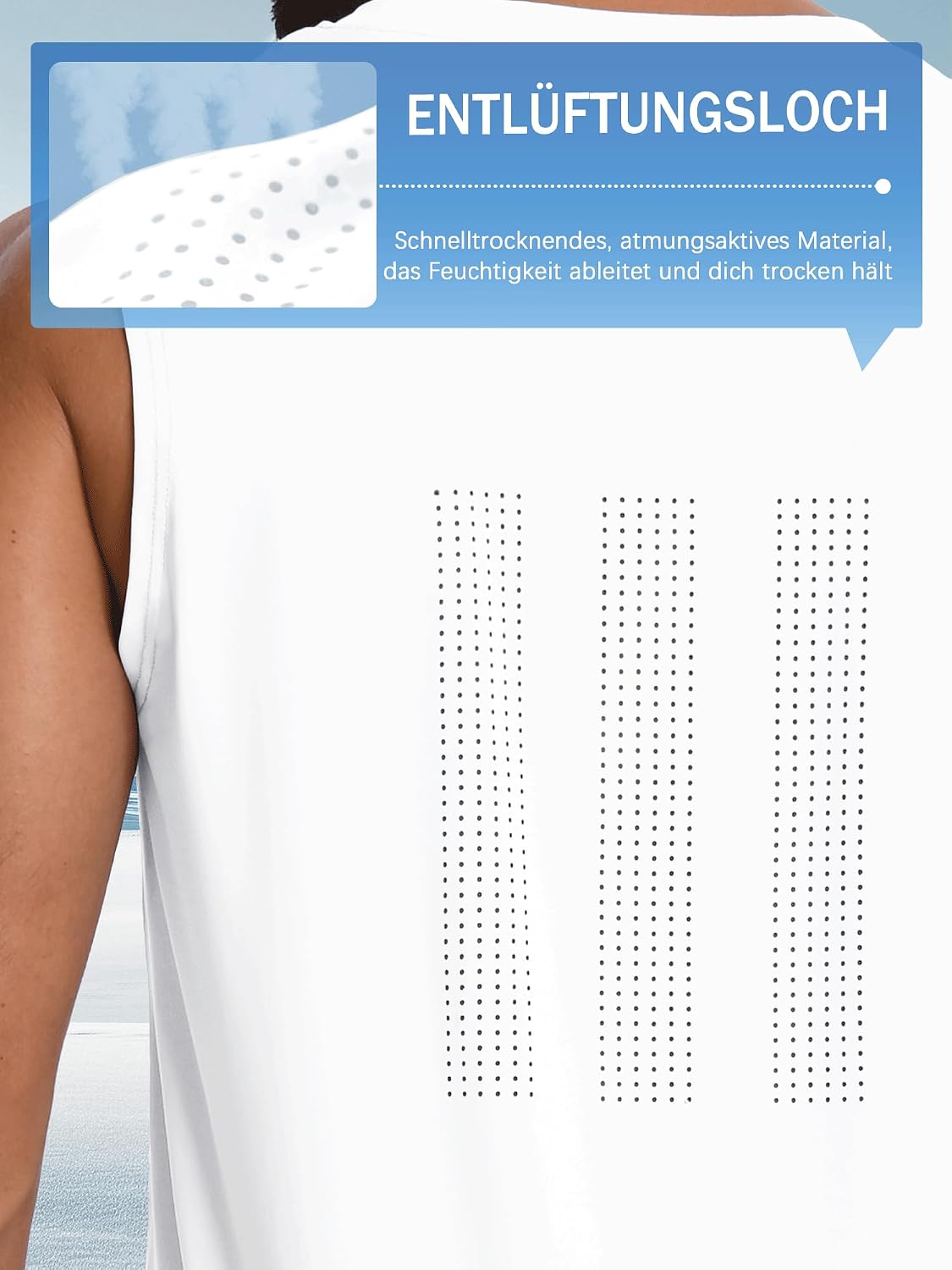 Detalle de Men’s UPF 50+ Sun Protection Mesh Back Gym Tank Top with Reflective Strip