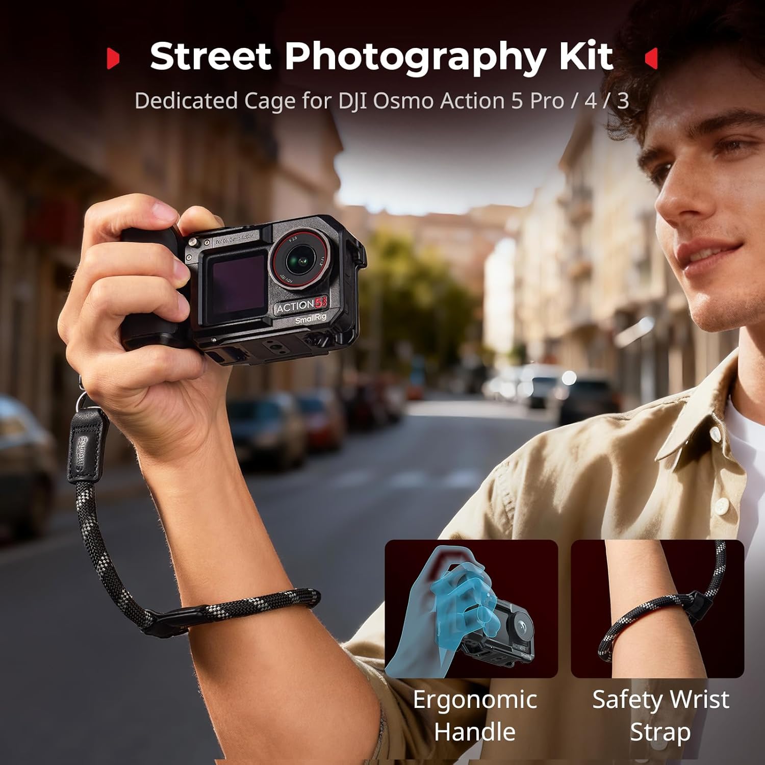 Thumbnail 1 de SmallRig Handle Grip Kit for DJI Osmo Action 5 Pro/4/3 with Cage – street photography grip, quick release and cold shoe