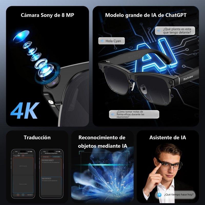 Thumbnail 2 de Blackview BV200 Gafas Inteligentes: audio, cámara y traducción en un formato cómodo y moderno