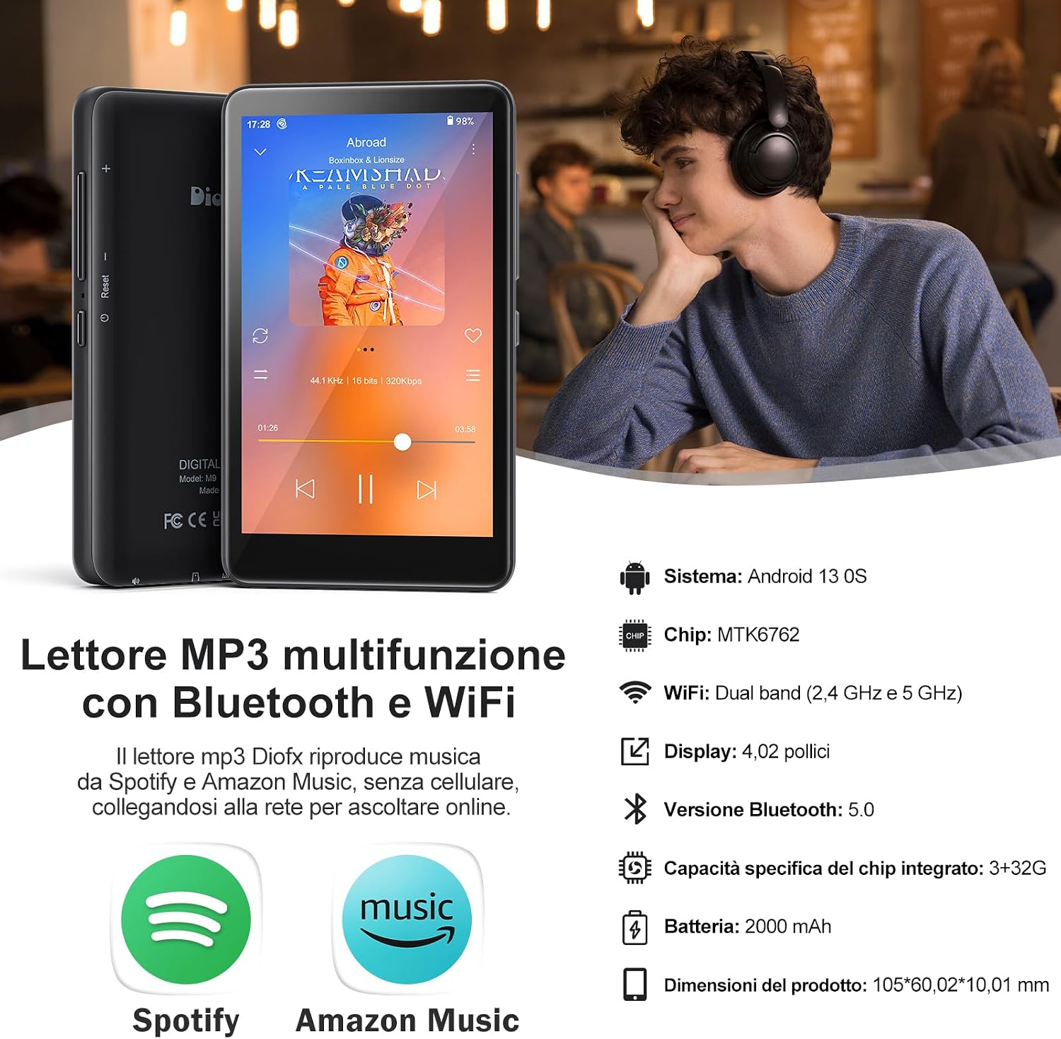 Thumbnail 2 de Lettore MP3 da 160GB con Bluetooth/WLAN e Android 13: intrattenimento all-in-one in tasca
