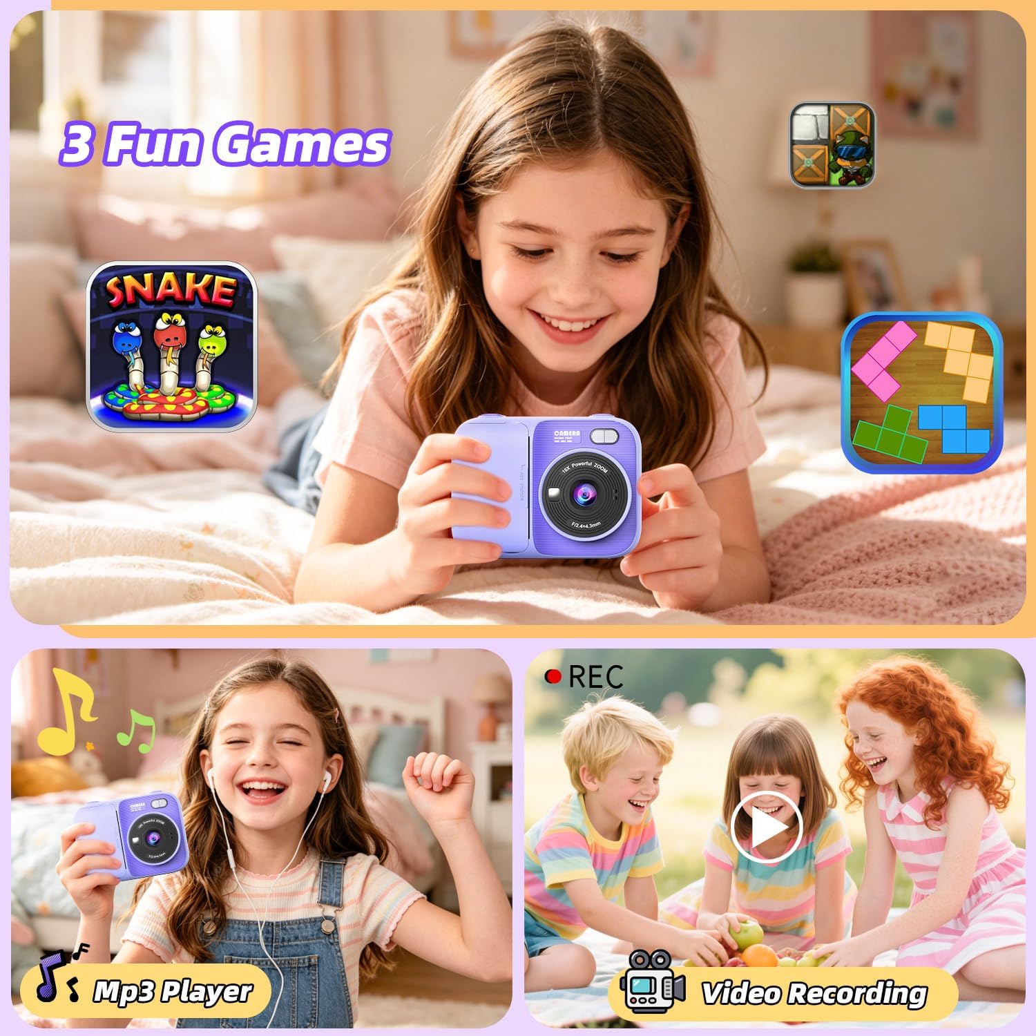 Thumbnail 3 de HOOMOON P97 Kids Instant Print Camera, 1080p Video, 5 Paper Rolls, Purple