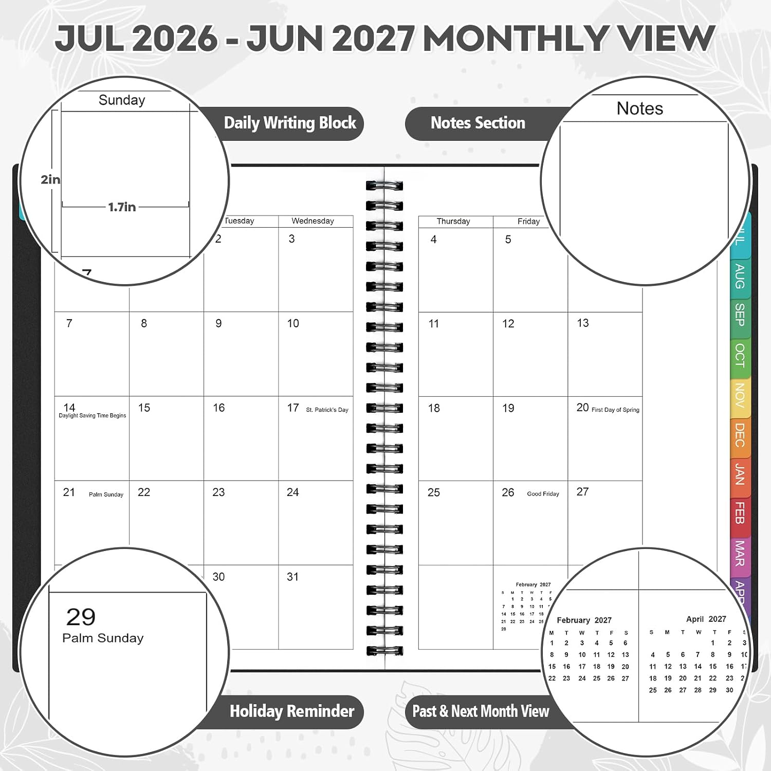 Detalle de OMEYA 2026-2027 Weekly and Monthly Planner, 8.5 x 11 in, Black PVC Cover